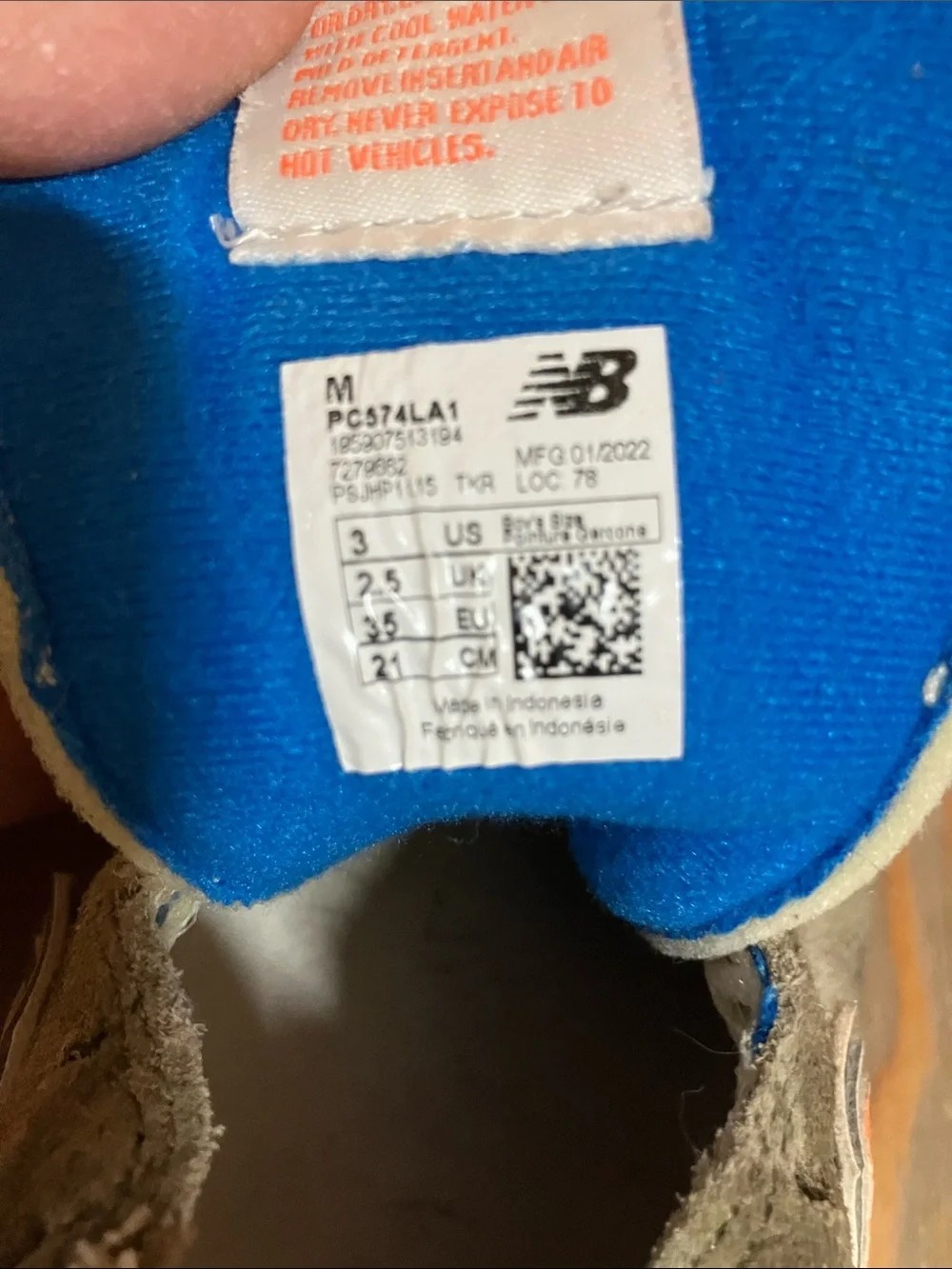New Balance Kids Blue and Gray Sneakers with Orange Accents
